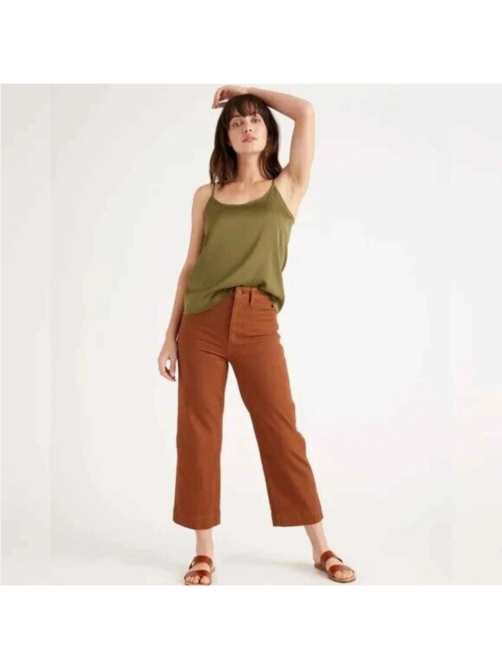 Quince Stretch Cotton Twill Wide-Leg Crop Pant Rust Brown High Rise Size 29 NEW